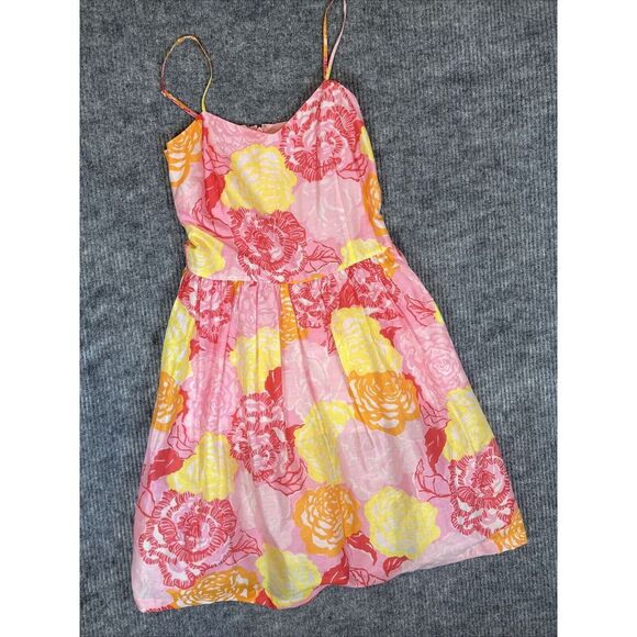 Lilly Pulitzer Dress‎ Womens Size 4 Floral Pink Yellow Orange Adjustable Straps - Picture 1 of 12